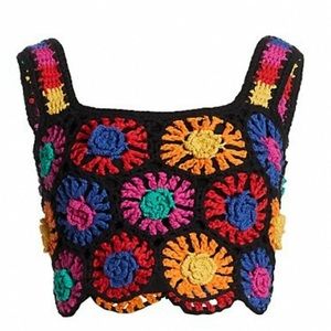 FARM RIO Crochet Flowers Crop Top ✨ Size Small